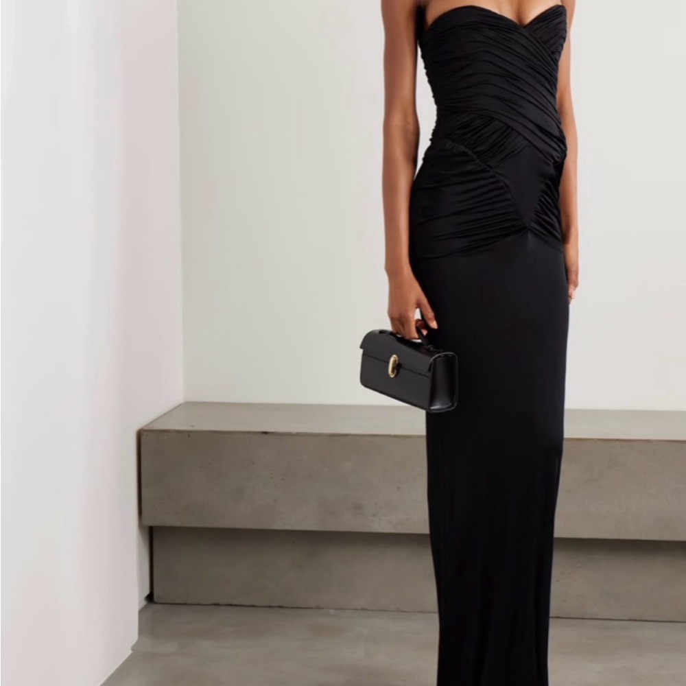Strapless Black Ruched Evening Gown